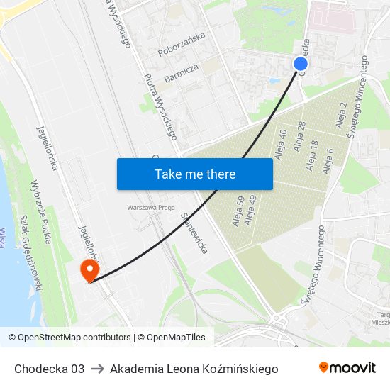 Chodecka 03 to Akademia Leona Koźmińskiego map