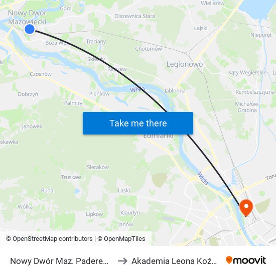 Nowy Dwór Maz. Paderewskiego 01 to Akademia Leona Koźmińskiego map