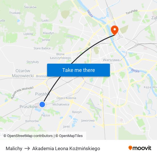 Malichy to Akademia Leona Koźmińskiego map