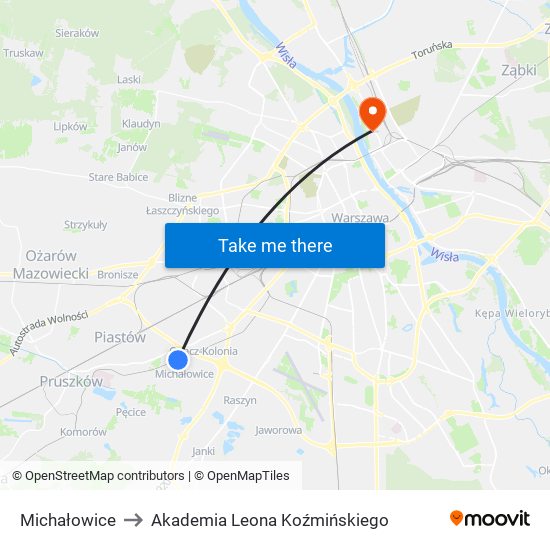 Michałowice to Akademia Leona Koźmińskiego map