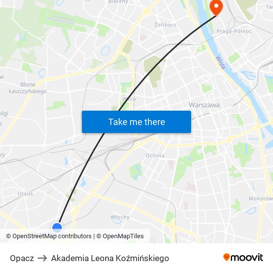 Opacz to Akademia Leona Koźmińskiego map