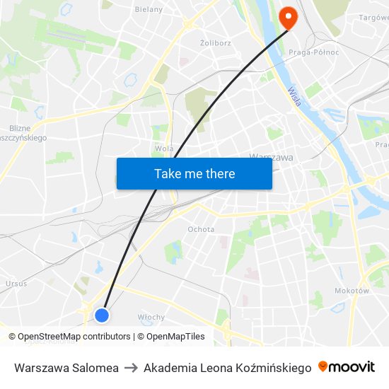 Warszawa Salomea to Akademia Leona Koźmińskiego map