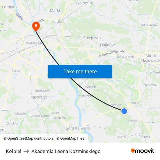 Kołbiel to Akademia Leona Koźmińskiego map