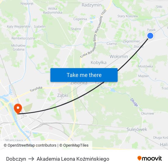 Dobczyn to Akademia Leona Koźmińskiego map