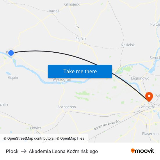 Płock to Akademia Leona Koźmińskiego map