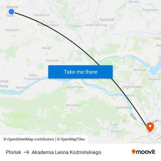 Płońsk to Akademia Leona Koźmińskiego map