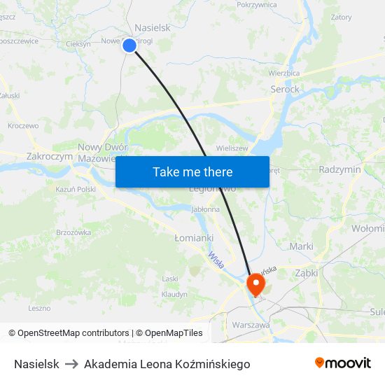 Nasielsk to Akademia Leona Koźmińskiego map