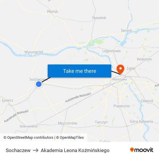 Sochaczew to Akademia Leona Koźmińskiego map