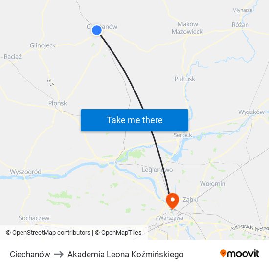 Ciechanów to Akademia Leona Koźmińskiego map