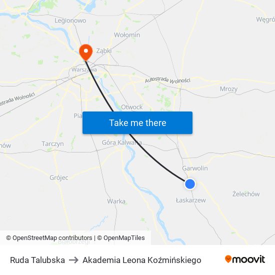 Ruda Talubska to Akademia Leona Koźmińskiego map