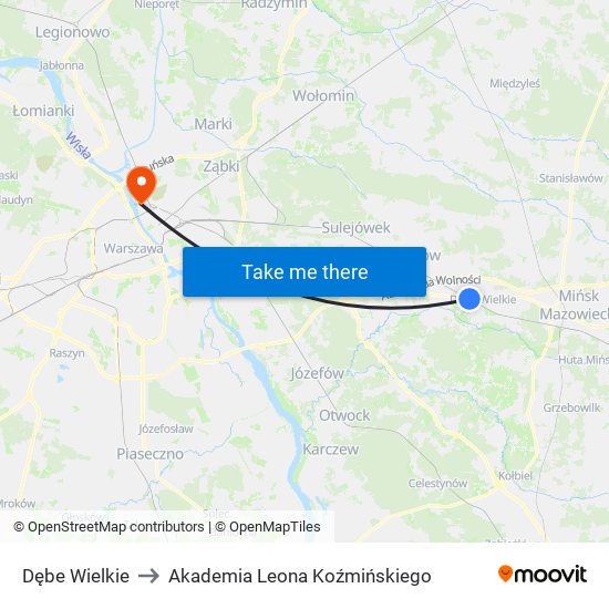 Dębe Wielkie to Akademia Leona Koźmińskiego map