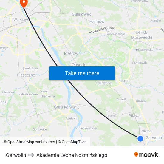 Garwolin to Akademia Leona Koźmińskiego map