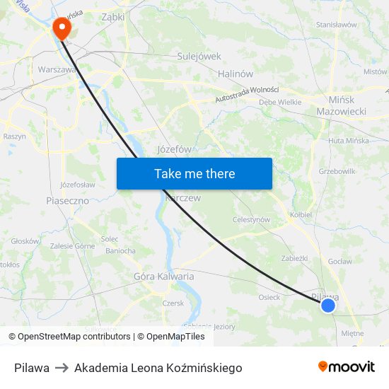 Pilawa to Akademia Leona Koźmińskiego map