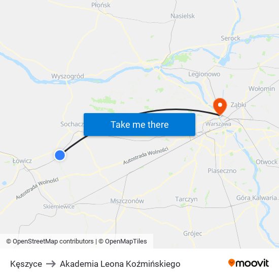 Kęszyce to Akademia Leona Koźmińskiego map