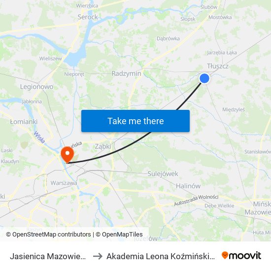 Jasienica Mazowiecka to Akademia Leona Koźmińskiego map