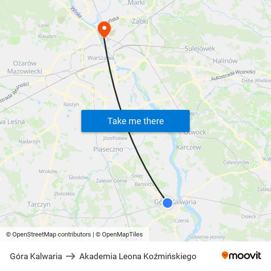 Góra Kalwaria to Akademia Leona Koźmińskiego map