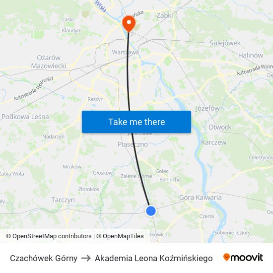 Czachówek Górny to Akademia Leona Koźmińskiego map