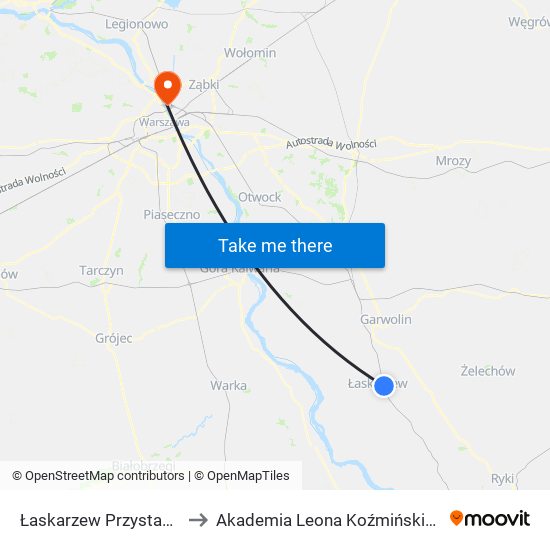 Łaskarzew Przystanek to Akademia Leona Koźmińskiego map