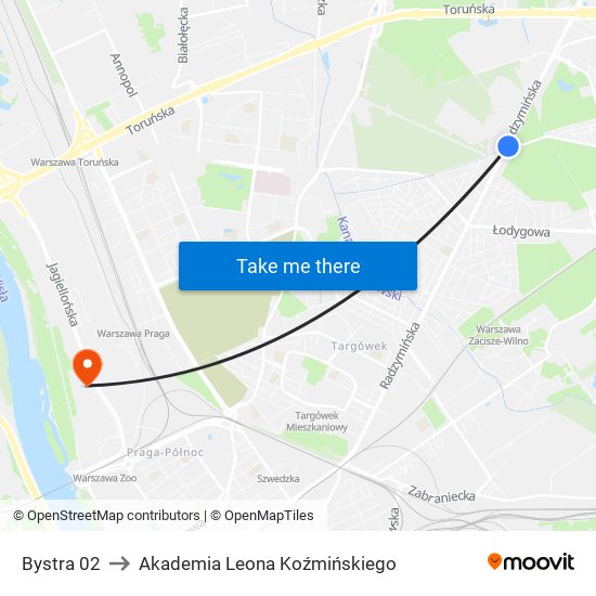 Bystra 02 to Akademia Leona Koźmińskiego map