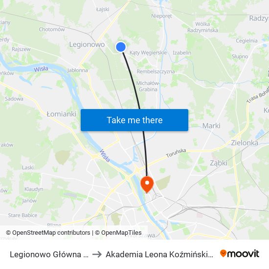 Legionowo Główna 01 to Akademia Leona Koźmińskiego map