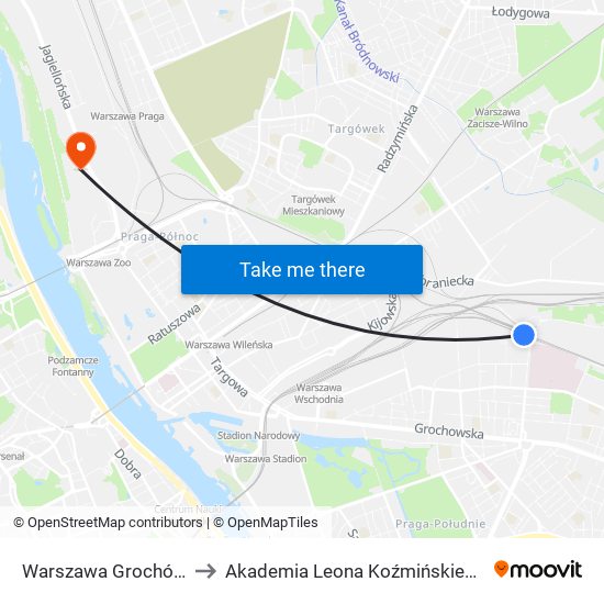 Warszawa Grochów to Akademia Leona Koźmińskiego map