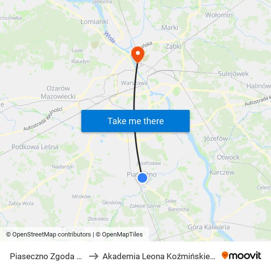 Piaseczno Zgoda 01 to Akademia Leona Koźmińskiego map