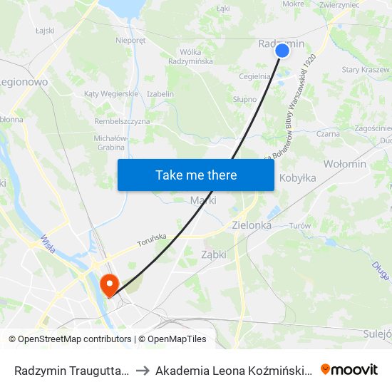 Radzymin Traugutta 51 to Akademia Leona Koźmińskiego map