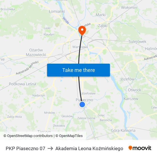 PKP Piaseczno 07 to Akademia Leona Koźmińskiego map