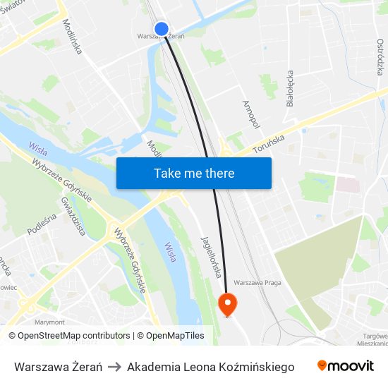 Warszawa Żerań to Akademia Leona Koźmińskiego map