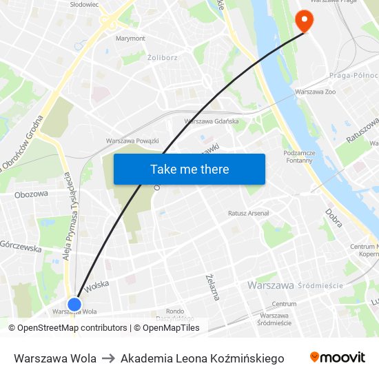 Warszawa Wola to Akademia Leona Koźmińskiego map