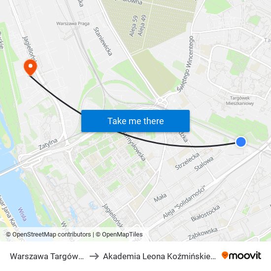 Warszawa Targówek to Akademia Leona Koźmińskiego map