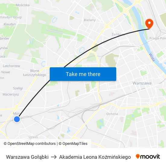 Warszawa Gołąbki to Akademia Leona Koźmińskiego map