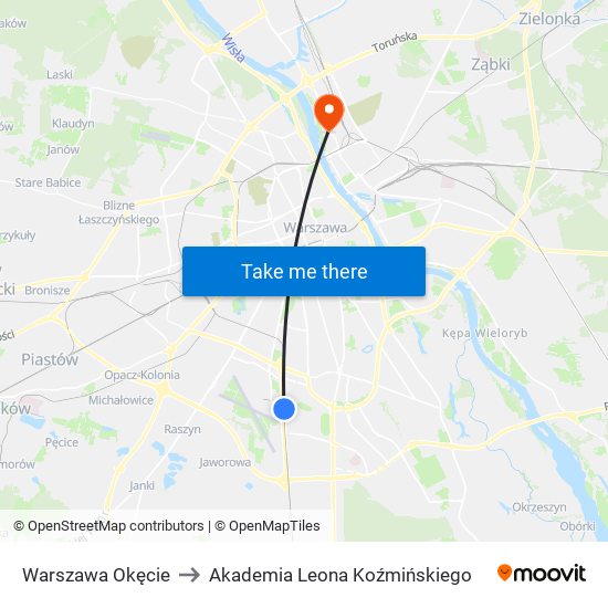 Warszawa Okęcie to Akademia Leona Koźmińskiego map