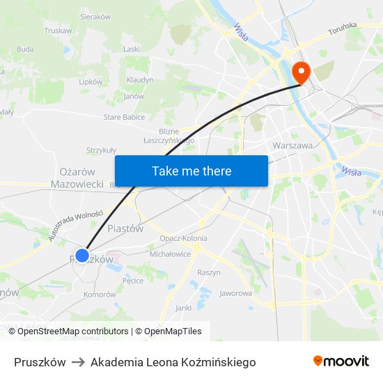 Pruszków to Akademia Leona Koźmińskiego map