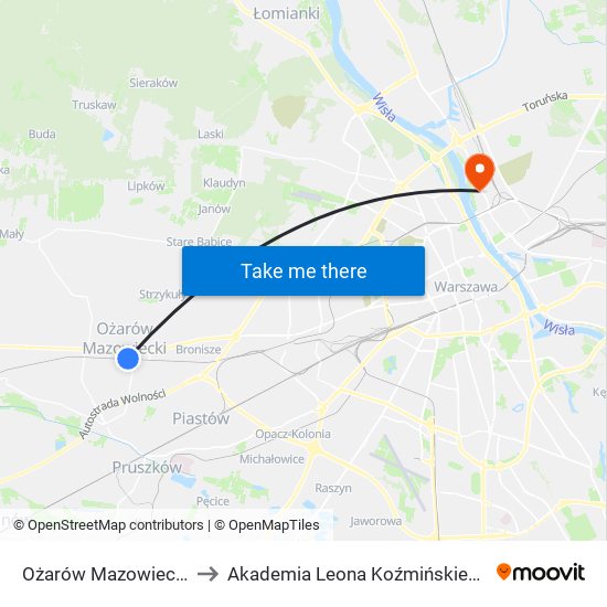 Ożarów Mazowiecki to Akademia Leona Koźmińskiego map