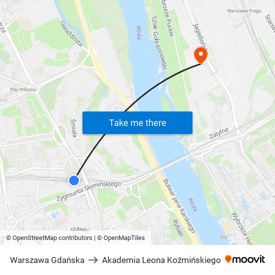 Warszawa Gdańska to Akademia Leona Koźmińskiego map