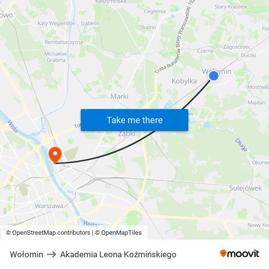 Wołomin to Akademia Leona Koźmińskiego map