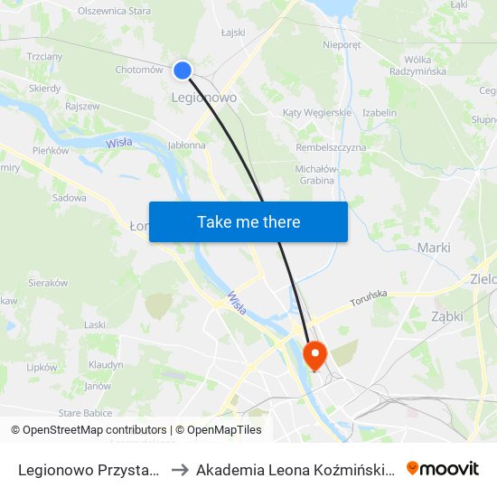 Legionowo Przystanek to Akademia Leona Koźmińskiego map