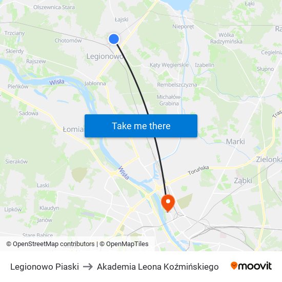 Legionowo Piaski to Akademia Leona Koźmińskiego map