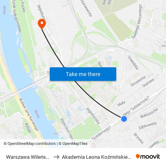 Warszawa Wileńska to Akademia Leona Koźmińskiego map