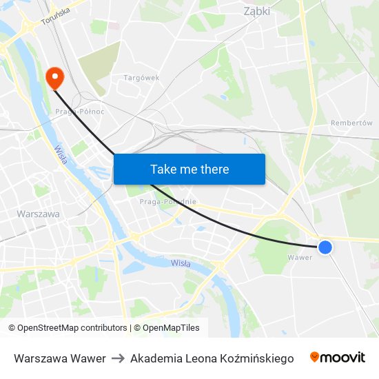 Warszawa Wawer to Akademia Leona Koźmińskiego map