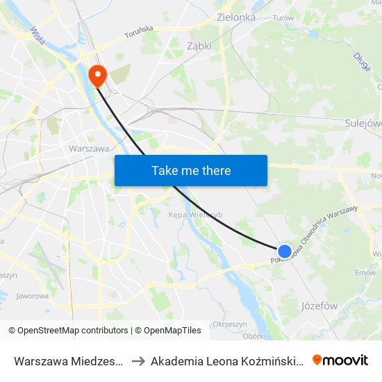 Warszawa Miedzeszyn to Akademia Leona Koźmińskiego map