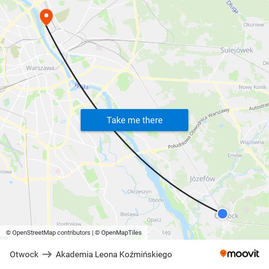 Otwock to Akademia Leona Koźmińskiego map