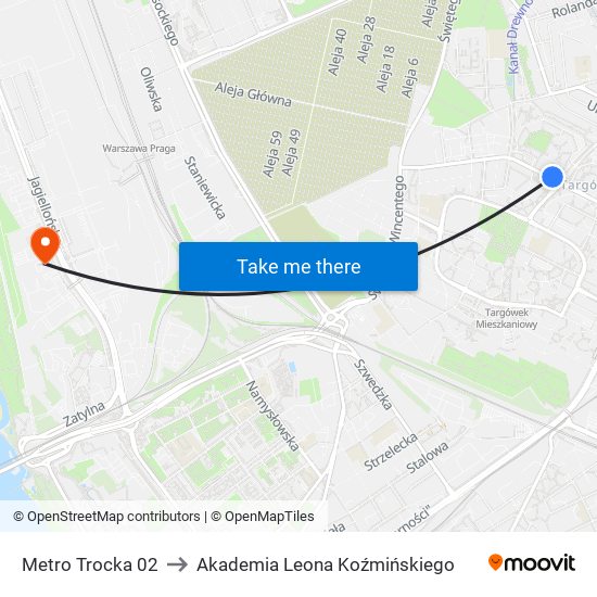 Metro Trocka 02 to Akademia Leona Koźmińskiego map