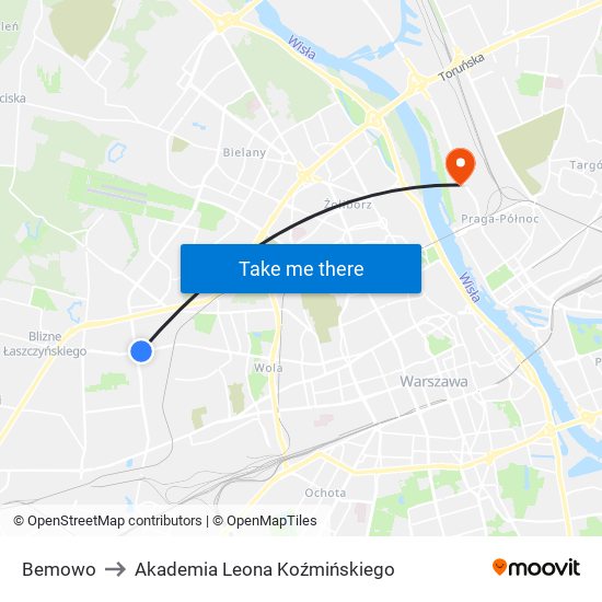 Bemowo to Akademia Leona Koźmińskiego map