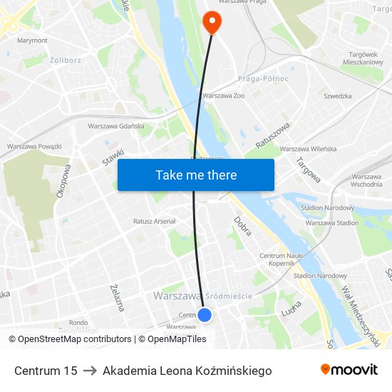 Centrum 15 to Akademia Leona Koźmińskiego map