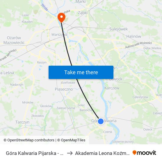 Góra Kalwaria Pijarska-Basen to Akademia Leona Koźmińskiego map