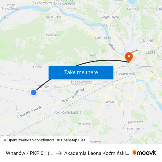 Witanów / PKP 01 (Nż) to Akademia Leona Koźmińskiego map