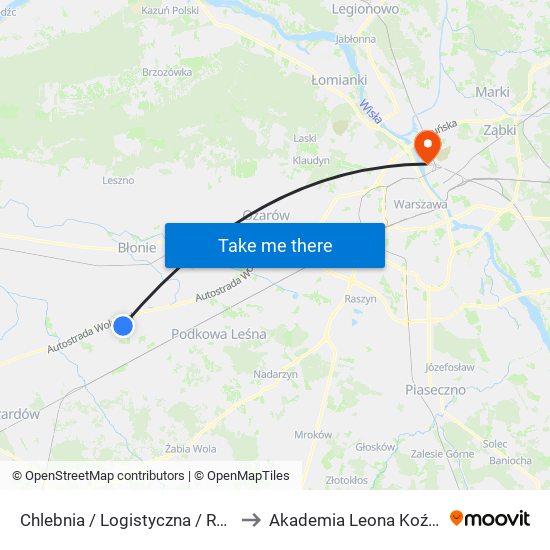 Chlebnia / Logistyczna / Raben 01 (Nż) to Akademia Leona Koźmińskiego map