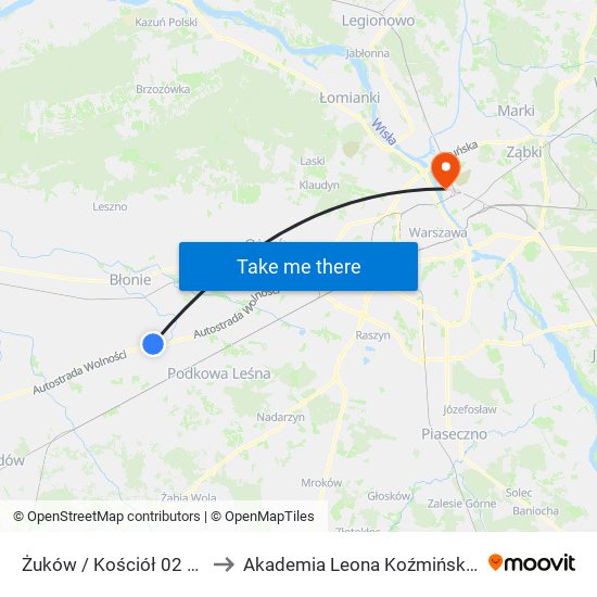 Żuków / Kościół to Akademia Leona Koźmińskiego map